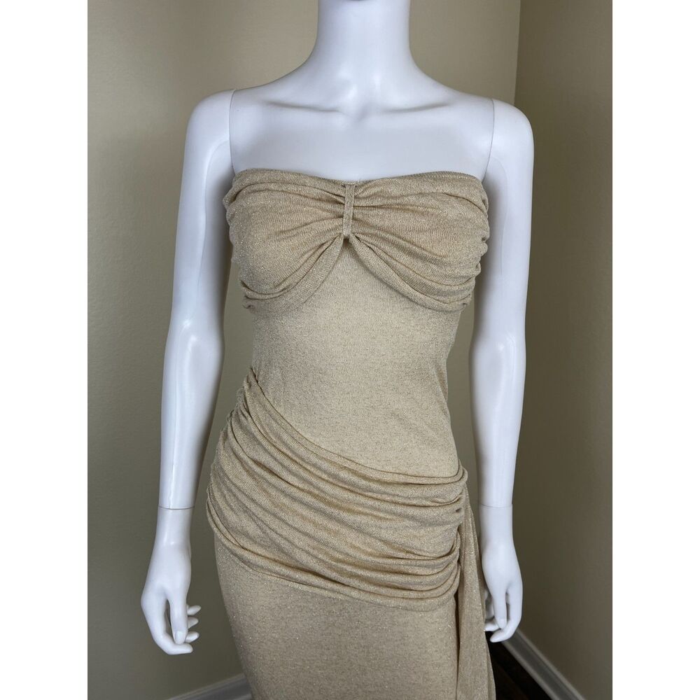 Meshki Strapless Ruched Maxi Dress in Beige - Picture 4 of 15
